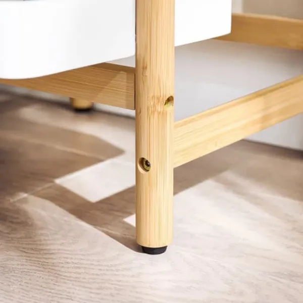 Plantestativer^Blomsterhylde i træ - Planteholder STR13-WN - Flere niveauer - Til 3 potter - 31×130×27 cm - Samling kræves - Hvid