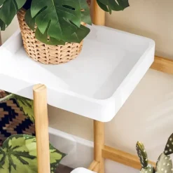 Plantestativer^Blomsterhylde i træ - Planteholder STR13-WN - Flere niveauer - Til 3 potter - 31×130×27 cm - Samling kræves - Hvid