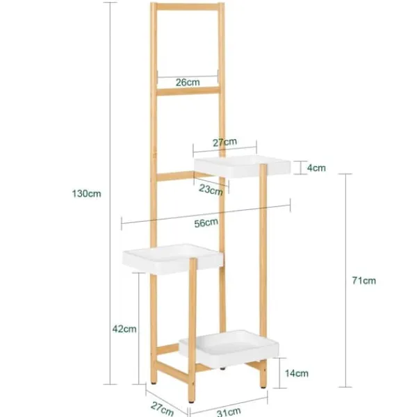 Plantestativer^Blomsterhylde i træ - Planteholder STR13-WN - Flere niveauer - Til 3 potter - 31×130×27 cm - Samling kræves - Hvid
