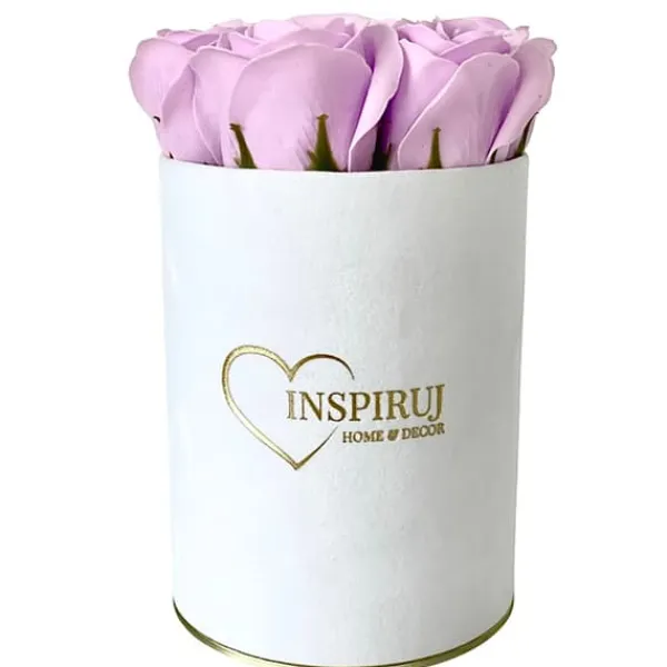 Blomster^Blomsterkasse Inspiruj - Hvid kasse med sæberoser - nr. 6 Lys lilla