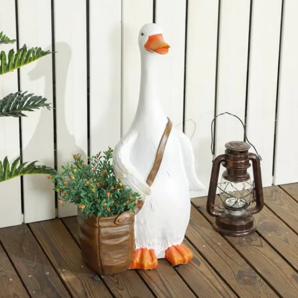 New Blomsterpotte, 32x18x60 cm, Hvid Brun Havedekorationer