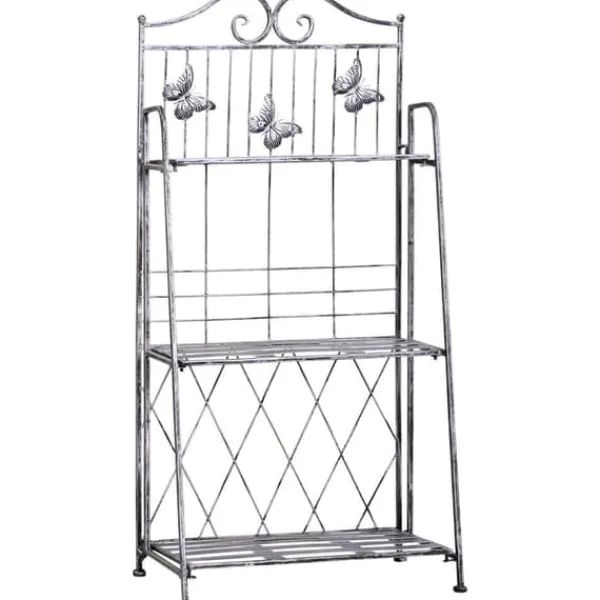 Krukker & Plantebeholdere^Blomsterstand i metal, 3 niveauer blomsterhylde, 44×25×96 cm, dekorativ & pladsbesparende, sølvgrå