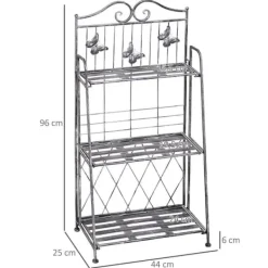 Krukker & Plantebeholdere^Blomsterstand i metal, 3 niveauer blomsterhylde, 44×25×96 cm, dekorativ & pladsbesparende, sølvgrå