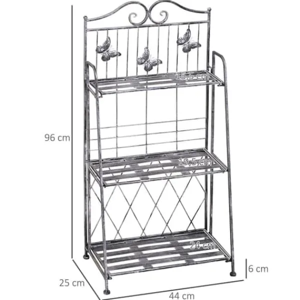 Krukker & Plantebeholdere^Blomsterstand i metal, 3 niveauer blomsterhylde, 44×25×96 cm, dekorativ & pladsbesparende, sølvgrå