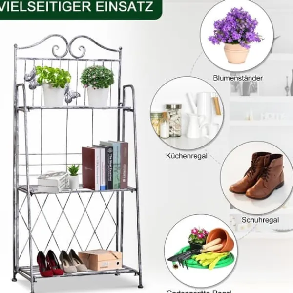 Krukker & Plantebeholdere^Blomsterstand i metal, 3 niveauer blomsterhylde, 44×25×96 cm, dekorativ & pladsbesparende, sølvgrå