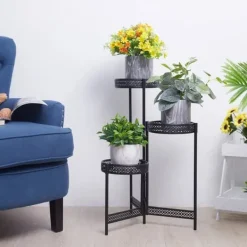 Plantestativer^Blomsterstander - Hjørnehylde til Krukker - 3 Niveauer - Metal - Montering - Inde/Ude - Orange