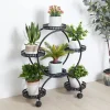 Plantestativer^Blomsterstander - Plantehylde med 4 hjul - 6 niveauer - Metal - Samling påkrævet - Str. L - Sort