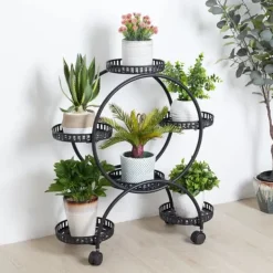 Plantestativer^Blomsterstander - Plantehylde med 4 hjul - 6 niveauer - Metal - Samling påkrævet - Str. L - Sort