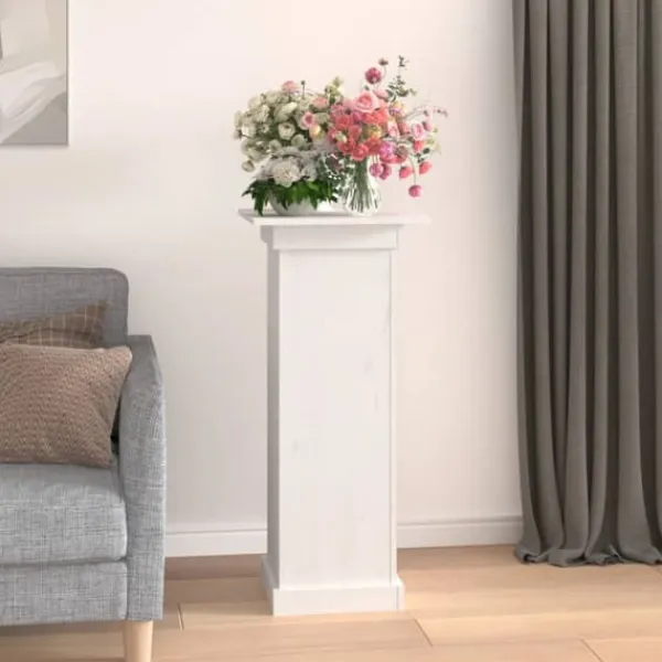 Plantestativer^Blomsterstander i massivt fyrretræ - Trendy blomsterstativer | Størrelse: 40x40x90 cm | Farve: Hvid