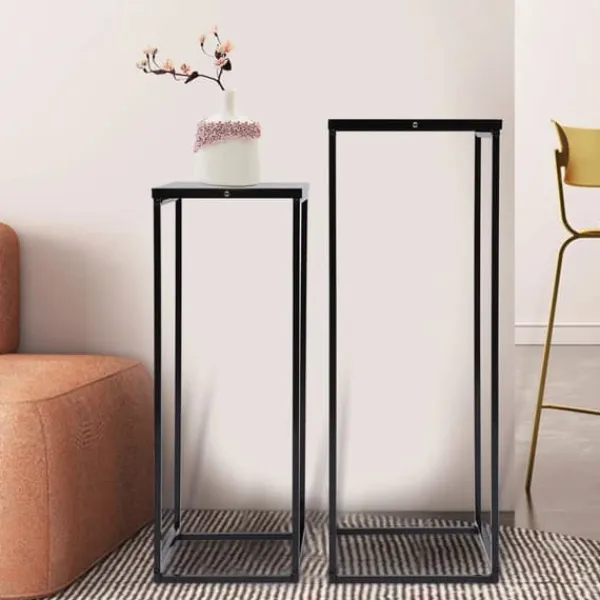 Online Blomsterstander 2-pak - Firkantet krukkestativ/display - Metal - Inde/ude - Fritstående - Til stue, terrasse, have, bryllup - Sort Plantestativer