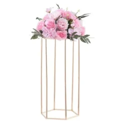 Blomsterstander, sekskantet søjle blomsterdisplay, 29x25x60 cm, guld, stål Blomster