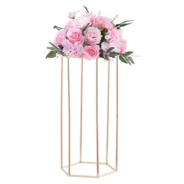 Blomsterstander, sekskantet søjle blomsterdisplay, 29x25x60 cm, guld, stål Blomster