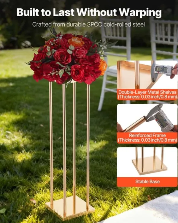 Plantestativer^Blomsterstander Sæt - Søjle/Piedestal - Sæt Af 10 - Højde 80 cm - Metal - Cylindrisk & Kubisk - Til Bryllup & Fest - Guld