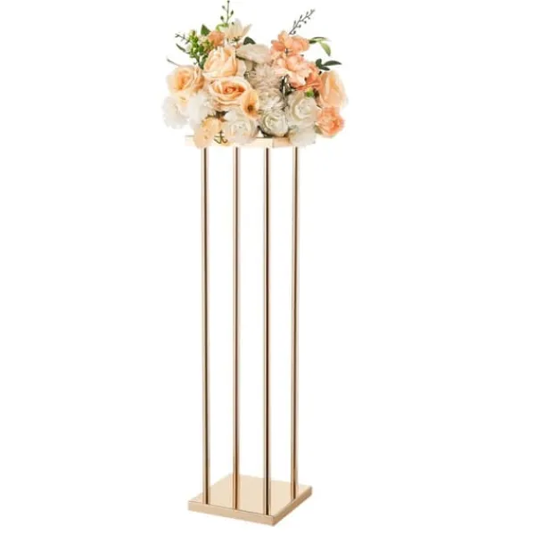Plantestativer^Blomsterstander Sæt - Søjle/Piedestal - Sæt Af 10 - Højde 80 cm - Metal - Cylindrisk & Kubisk - Til Bryllup & Fest - Guld
