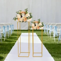 Blomster^Blomsterstander til bryllup 2-pak - Rektangulær stander - 80 cm & 100 cm - Metal - Fritstående - Moderne design - Guld