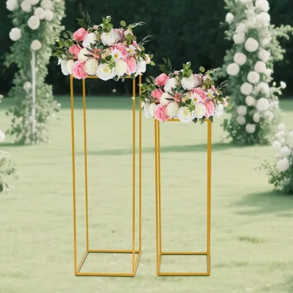 Blomster^Blomsterstander til bryllup 2-pak - Rektangulær stander - 80 cm & 100 cm - Metal - Fritstående - Moderne design - Guld