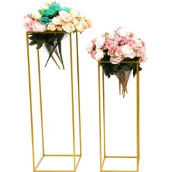 Blomster^Blomsterstander til bryllup 2-pak - Rektangulær stander - 80 cm & 100 cm - Metal - Fritstående - Moderne design - Guld