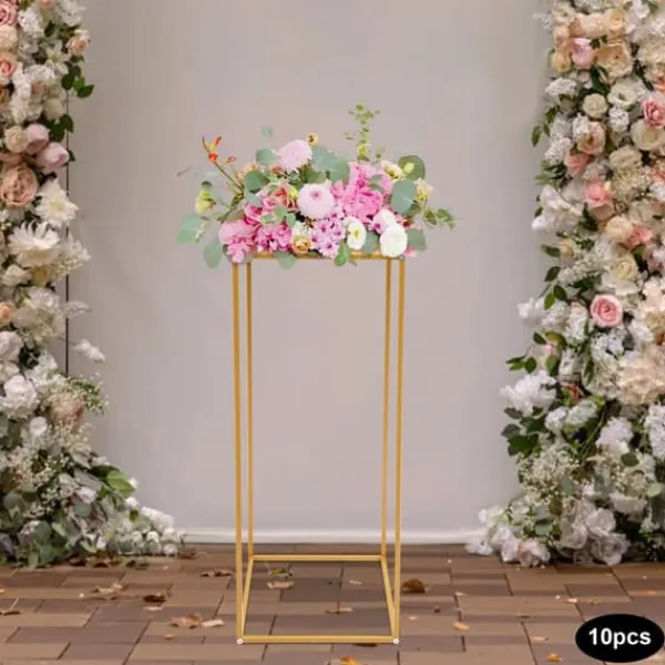 Blomster^Blomsterstander til Bryllup - Rektangulær Geometrisk Metalstativ - 10-Pak - 30×30×80 cm - Str. L - Guld