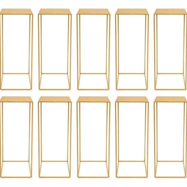 Blomster^Blomsterstander til Bryllup - Rektangulær Geometrisk Metalstativ - 10-Pak - 30×30×80 cm - Str. L - Guld
