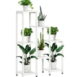 Discount Blomsterstativ 7 niveauer stål hvid 65 x 23 x 94,5 cm inde/ude Krukker & Plantebeholdere