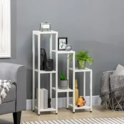 Discount Blomsterstativ 7 niveauer stål hvid 65 x 23 x 94,5 cm inde/ude Krukker & Plantebeholdere