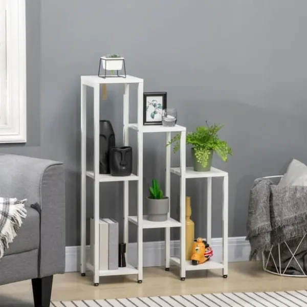 Discount Blomsterstativ 7 niveauer stål hvid 65 x 23 x 94,5 cm inde/ude Krukker & Plantebeholdere