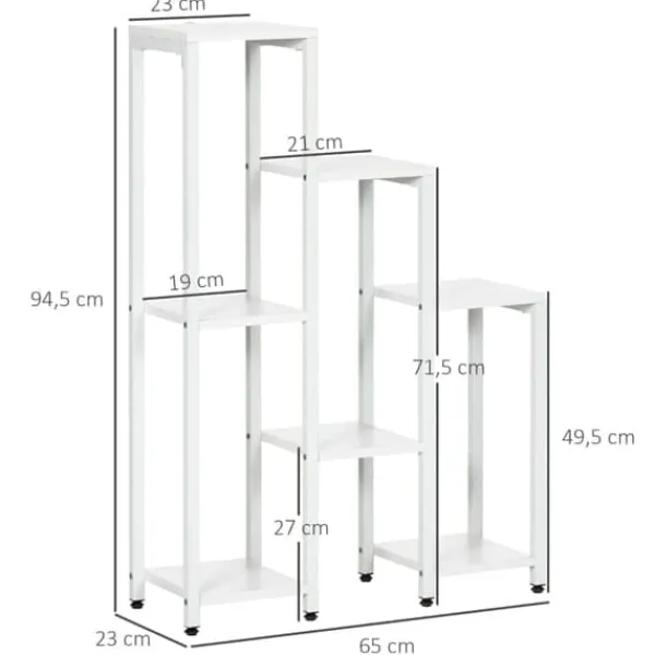 Discount Blomsterstativ 7 niveauer stål hvid 65 x 23 x 94,5 cm inde/ude Krukker & Plantebeholdere
