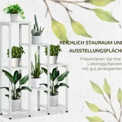 Discount Blomsterstativ 7 niveauer stål hvid 65 x 23 x 94,5 cm inde/ude Krukker & Plantebeholdere