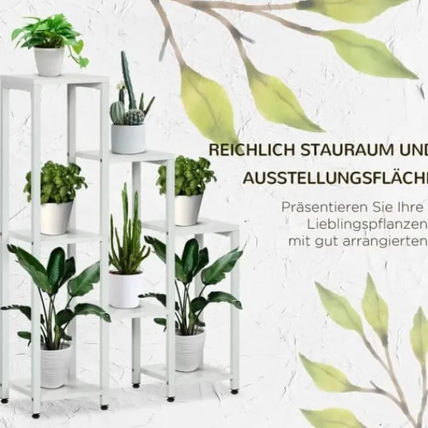 Discount Blomsterstativ 7 niveauer stål hvid 65 x 23 x 94,5 cm inde/ude Krukker & Plantebeholdere