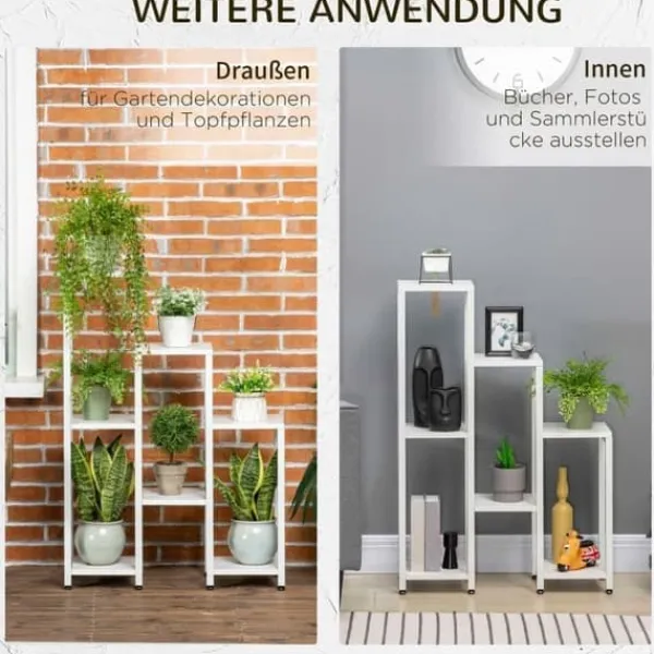 Discount Blomsterstativ 7 niveauer stål hvid 65 x 23 x 94,5 cm inde/ude Krukker & Plantebeholdere