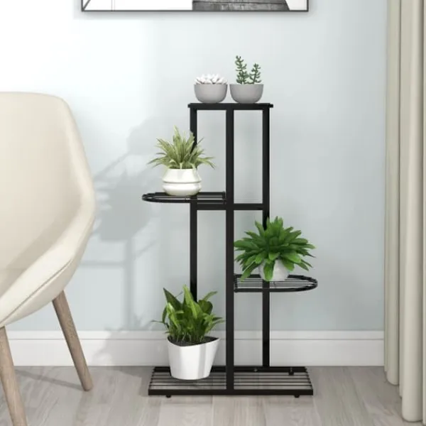 Plantestativer^Blomsterstativ i 4 niveauer 43x22x76 cm metal sort - Plantestativ - Plantestativer - Home & Living