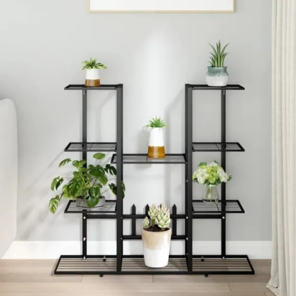 Plantestativer^Blomsterstativ i jern - Robust plantehylde | Farve: Sort | Størrelse: 94,5x25x89 cm