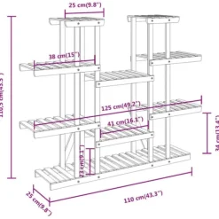 Plantestativer^Blomsterstativ i massivt fyrretræ - Planteregale | Størrelse: 110x25x110,5 cm