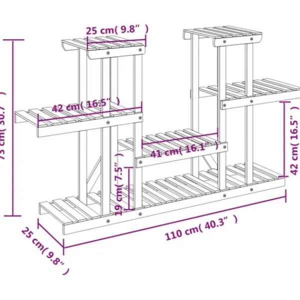 Plantestativer^Blomsterstativ i massivt fyrretræ - Planteholder | Størrelse: 110x25x73 cm