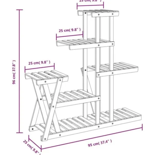 Blomsterstativ i massivt fyrretræ - Planterol | Størrelse: 95x25x96 cm Plantestativer