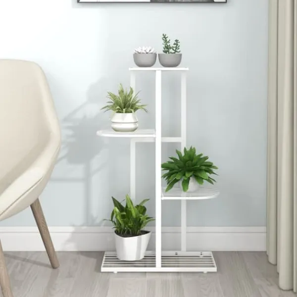 Plantestativer^Blomsterstativ med 4 niveauer i metal - Plantestativ | Farve: Hvid | Størrelse: 43x22x76 cm