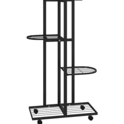 Clearance Blomsterstativ med 4 niveauer og hjul - Jern | Farve: Sort | Størrelse: 44x23x80 cm Plantestativer