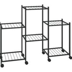 Plantestativer^Blomsterstativ med hjul - Robust plantehylde i jern | Farve: Sort | Størrelse: 83x25x63,5 cm