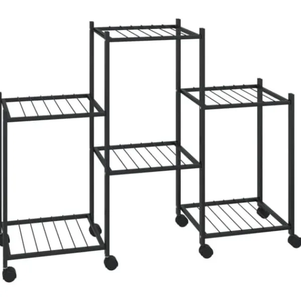 Plantestativer^Blomsterstativ med hjul - Robust plantehylde i jern | Farve: Sort | Størrelse: 83x25x63,5 cm