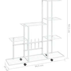 Plantestativer^Blomsterstativ med hjul - Plantestativ i metal | Farve: Hvid | Størrelse: 94,5x25x92,5 cm