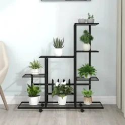 Best Blomsterstativ med hjul - Metal | Farve: Sort | Størrelse: 94,5x25x92,5 cm Plantestativer