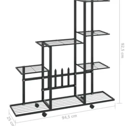 Best Blomsterstativ med hjul - Metal | Farve: Sort | Størrelse: 94,5x25x92,5 cm Plantestativer
