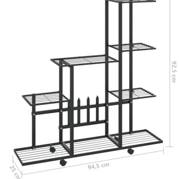 Best Blomsterstativ med hjul - Metal | Farve: Sort | Størrelse: 94,5x25x92,5 cm Plantestativer