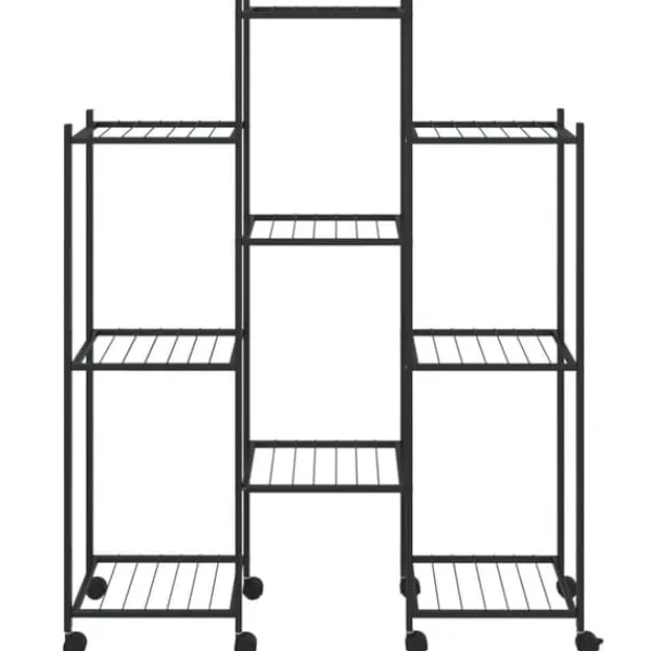 Plantestativer^Blomsterstativ med hjul i jern - Plantehylde | Farve: Sort | Størrelse: 83x25x103,5 cm