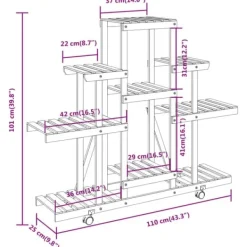 Discount Blomsterstativ med hjul i massivt fyrretræ | Størrelse: 110x25x101 cm Plantestativer