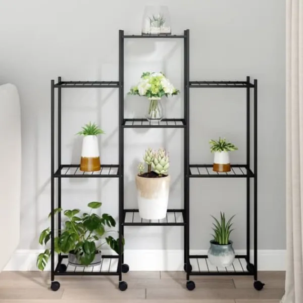 Plantestativer^Blomsterstativ med hjul 83x25x103,5 cm jern sort - Blomsterstativ - Blomsterstativer - Home & Living