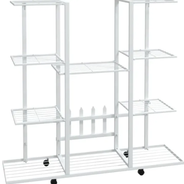Plantestativer^Blomsterstativ med hjul 94,5x24,5x91,5 cm jern hvid - Blomsterstativ - Blomsterstativer - Home & Living