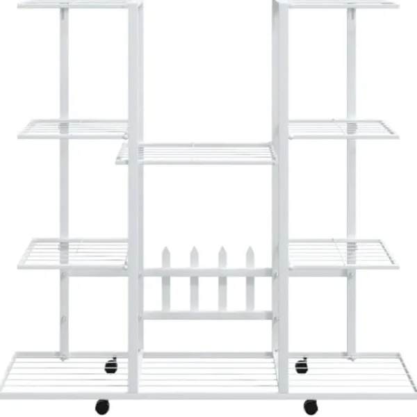 Plantestativer^Blomsterstativ med hjul 94,5x24,5x91,5 cm jern hvid - Blomsterstativ - Blomsterstativer - Home & Living