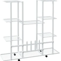 Plantestativer^Blomsterstativ med hjul 94,5x24,5x91,5 cm jern hvid - Blomsterstativ - Blomsterstativer - Home & Living
