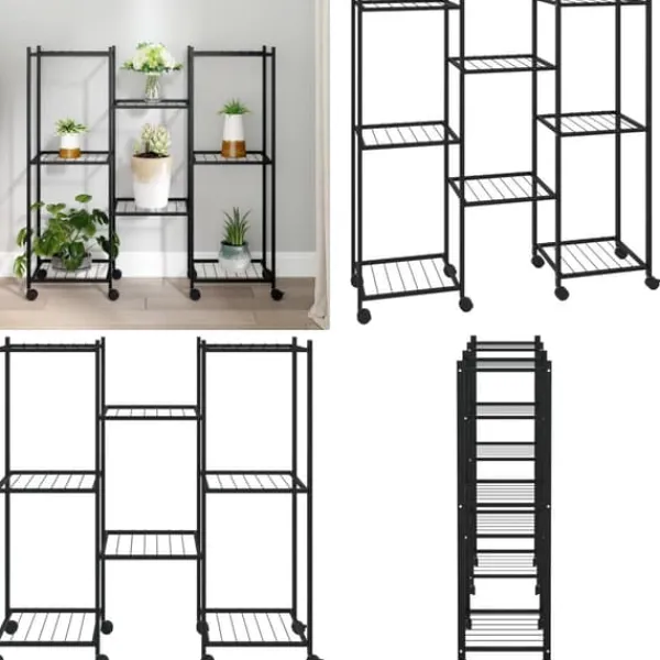 Sale Blomsterstativ med hjul 83x25x83,5 cm jern sort - Blomsterstativ - Blomsterstativer - Home & Living Plantestativer